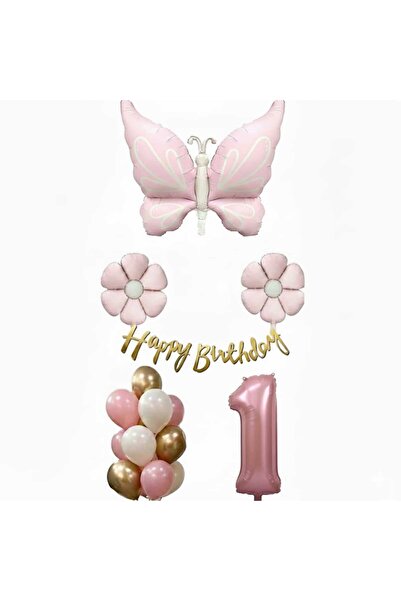 ÇITIPITISTORE YENİ MODEL PEMBE KELEBEK PAPATYA DOĞUM GÜNÜ YAŞ BALON SET