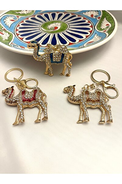Alışveriş Kasabası سلسلة مفاتيح ثلاثية من الحجر على شكل جمل وزينة للحقيبة