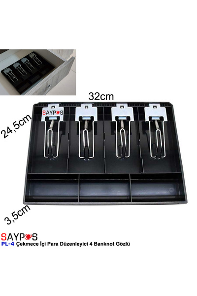 SAYPOS 4 Geniş Kağıt Para Gözlü 7 Bölmeli Çekmece İçi Para Düzenleyici Para Çekmecesi İçi 32x24,5x3,5cm
