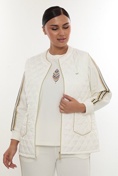 Store Kadın Büyük Beden Kapitone 3’lü Takım Yelek Sweatshirt Eşofman Altı