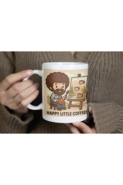 Beramussa Painter Bob Ross Themed Happy Little Coffees Written Art Lover Gift...
