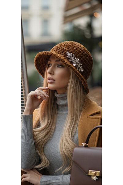 drt tasarım Stone Detailed Mocca Velvet Hat