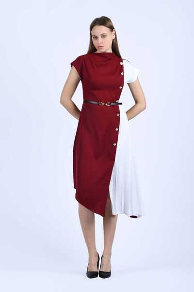 la luce Kiremit Garnili Yanı Piliseli Elbise - QE345