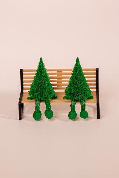 The Red Kids Bankta Oturan Çam Ağacı 3'lü Dekoratif Biblo Seti / Yılbaşı Yeni...