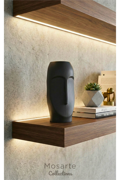 Mosarte سلسلة ستونفيس: مزهرية/تمثال وجه تجريدي بسيط - قطعة ديكور عصرية 23 سم