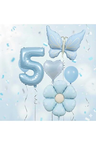 ÇITIPITISTORE lüks mavi kelebek papatya balonlu doğum günü yaş parti seti