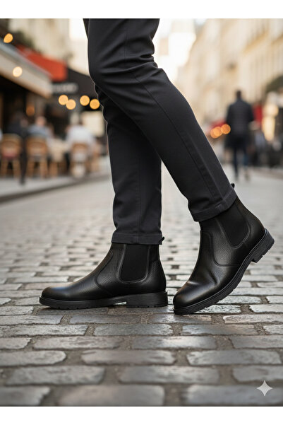 DOZZER Oregon 100% Genuine Leather Black Men's Zippered Boots