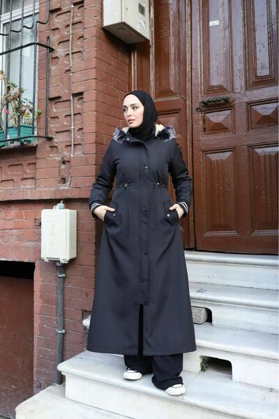 Marjinal City معطف شتوي نسائي كامل الطول مع فرو من الداخل ومقاوم للماء