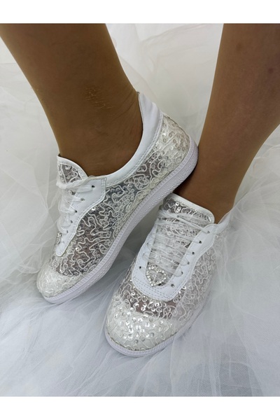 Stilo أحذية سهرة بيضاء من الدانتيل، أحذية زفاف شفافة، نعل مسطح مريح