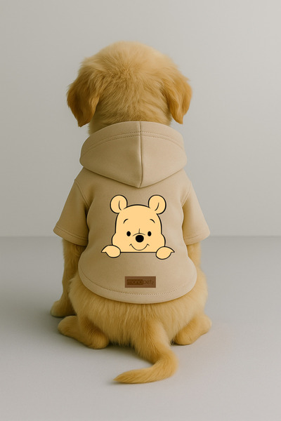 Monopetz Baskılı İçi Polarlı Köpek ve Kedi Kıyafeti & Elbisesi - Bej Renk Kapüşonlu Hoodie B693E