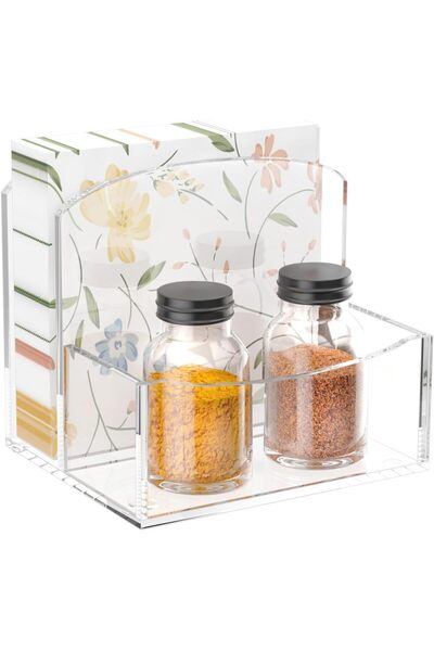 Slasa Acrylic Napkin Holder, Clear Upright Napkin Caddy with Salt & Pepper Sh...