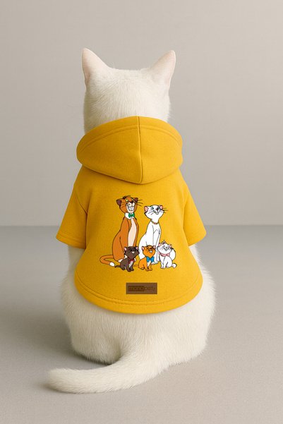 Monopetz Printed Dog and Cat Clothing & Dress with Fleece Inside - Yellow Color K Hooded Hoodie B7112
