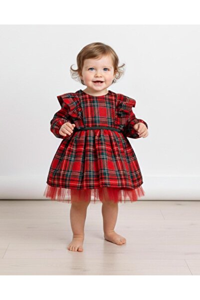 ministok فستان ألينا الأحمر المربعات للفتيات الصغيرات مع فيونكة على الظهر