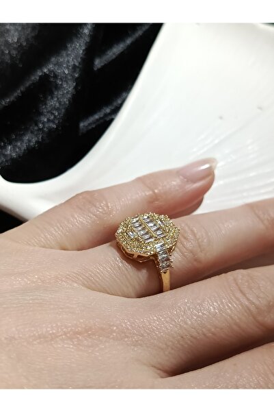 AYKE AKSESUAR Çelik büyük model taşlı baget yüzük