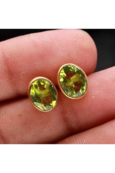 alpsilverart Kadınlar İçin Minimal Tasarım Peridot Taşlı 925 Ayar Gümüş Küpe