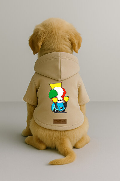 Monopetz Printed Dog and Cat Clothing & Dress with Fleece Inside - Beige Colo...