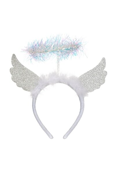 OEM Christmas Angel Headband with Wings, Silver Glitter, Holographic Tinsel Crown, Polyester
