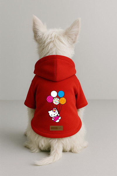 Monopetz Baskılı İçi Polarlı Köpek ve Kedi Kıyafeti & Elbisesi - Kırmızı Renk Kapüşonlu Hoodie B58E6