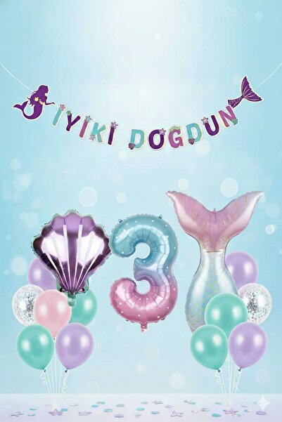 ÇITIPITISTORE DENİZ KIZI TEMALI DOĞUM GÜNÜ YAŞ BALON SET