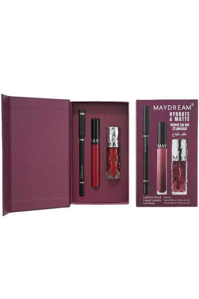 MAYDREAM طقم روج سائل+محدد شفايف+مرطب شفايف