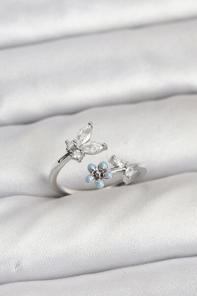 Marsilyan Brass Silver Color Butterfly Model Women's Ring