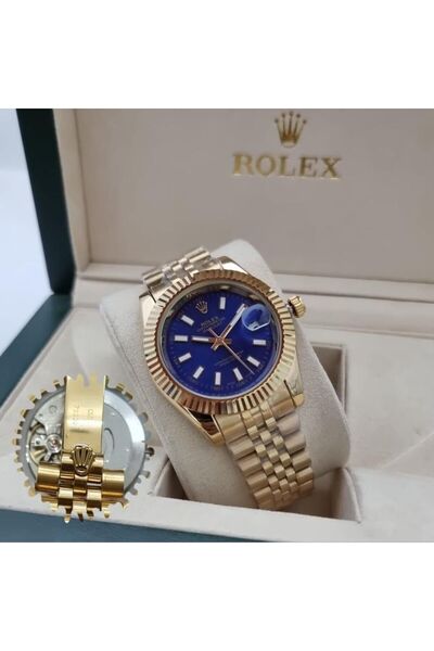 CN ساعة يد رجالية فاخرة بلون ذهبي مينا أزرق مع عرض التاريخ