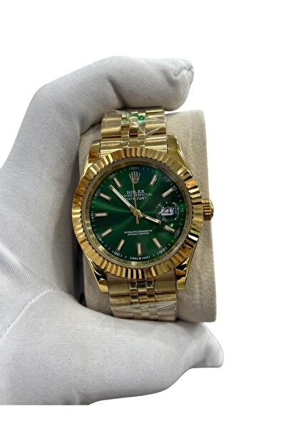 CN ساعة يد رجالية فاخرة بلون اخضر زمردي وهيكل ذهبي راقي