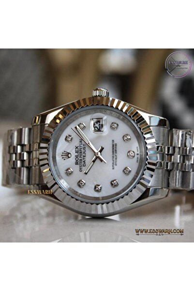 CN ساعة يد رجالية فخمة بلون فضي كامل بمينا أبيض مع عرض التاريخ