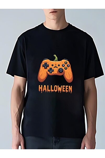 MIXSNOW Men's Oversize Round Neck T-Shirt: Pumpkin Controller- 100% Cotton So...
