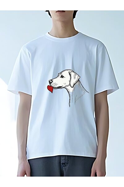 MIXSNOW تي شيرت رجالي كبير الحجم برقبة مستديرة: قلب جرو - 100٪ قطن ناعم ومريح...