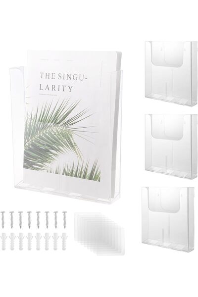 Slasa A4 Wall-Mounted Acrylic Document and Magazine Holder (4-Pack)