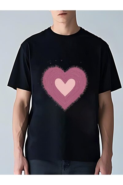 MIXSNOW تي شيرت رجالي كبير الحجم برقبة مستديرة: قلب وردي متعدد الطبقات - 100٪...