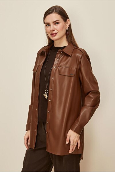 Alvina Artificial Leather Shirt Tunic 46063