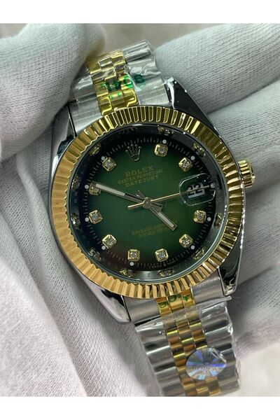 CN ساعة رجالية فاخرة بلون ذهبي - فضي مع مينا أخضر زمردي