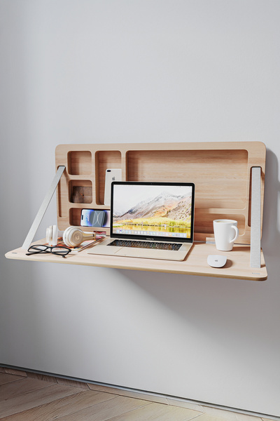 Wooden Studio Lumo Duvara Monte Katlanır Çalışma Masası | Doğal Ahşap Ofis ve...