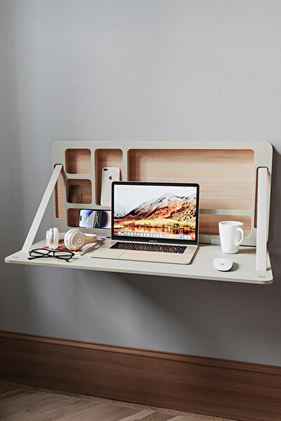 Wooden Studio Lumo Duvara Monte Katlanır Çalışma Masası | Doğal Ahşap Ofis ve...