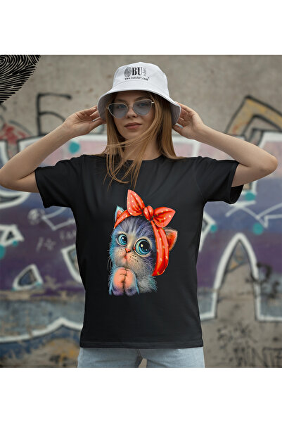 BUTSHIRT BU Tişört 'Sevimli Minik Kedi Baskılı- Little Cute Cat' Unisex Tişört