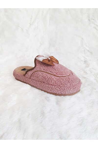 Uka Terlik Ayakkabı Fiyonk Detaylı Peluşlu Kaymaz Yumuşak Ses Yapmaz Kalın Ta...