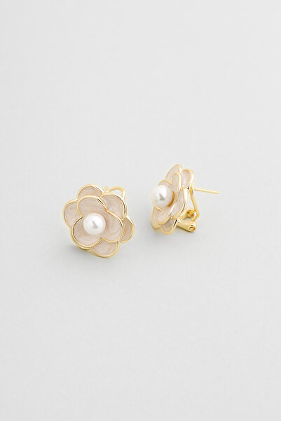 So CHIC... Kamelya Çiçeği 18 Ayar Sarı Altın Kaplama Gümüş Küpe