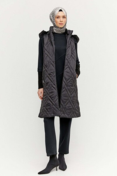 Setrms Seyyar Kapüşonlu Desenli Kapitone Yelek