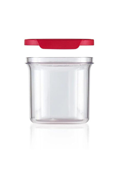 MACON حاوية تخزين جافة بيضاوية شفافة للغاية، سعة 1 لتر، غطاء أحمر