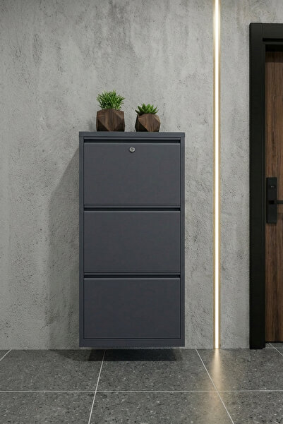Metalium Concept Kilitli 3'lü (Üçlü) Metal Ayakkabılık Antrasit