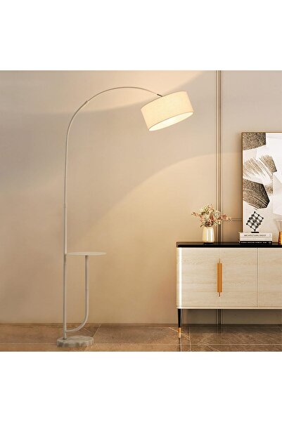 sharpdo Modern Floor Lamp with Adjustable Shelf and Natural Marble Tray - (White)