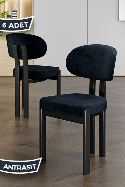 Canisa Dore Serisi 6 Adet Antrasit Babyface Kumaş Siyah Metal İskeletli Mutfa...