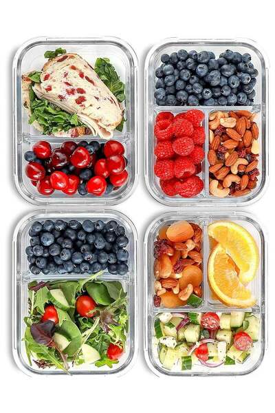 Beauenty 4 عبوات زجاجية لإعداد الطعام سعة 35 أونصة (2 و 3 أقسام) مع أغطية