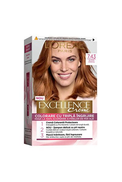 L'oreal Vopsea de par permanenta Paris Excellence Creme 7.43 Blond Aramiu, cu...
