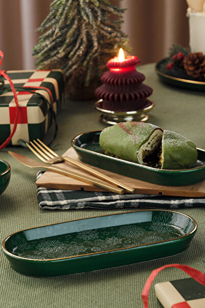 Kütahya Porselen Holyday 2 Piece 21 cm Boat Plate Green