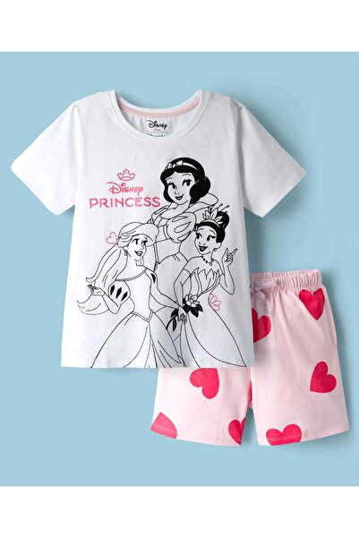 Honeyhap بدلة نوم قصيرة من ديزني برسومات أميرات ديزني - وردي وأبيض