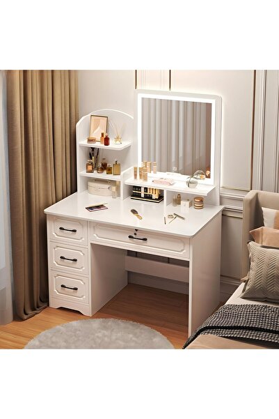 sharpdo Modern Simple Vanity Dressing Table with LED Mirror and Storage Drawer, 80×40×137 cm -