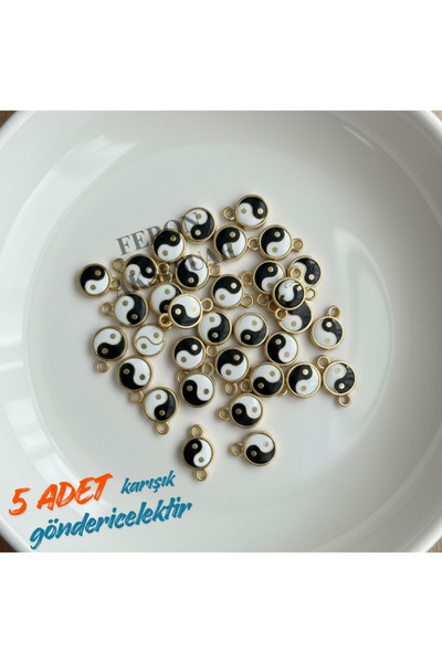 Feron Aksesuar Yin Yang Kolye Ucu Charm ( 5 Adet ) Mineli Şans Denge charm